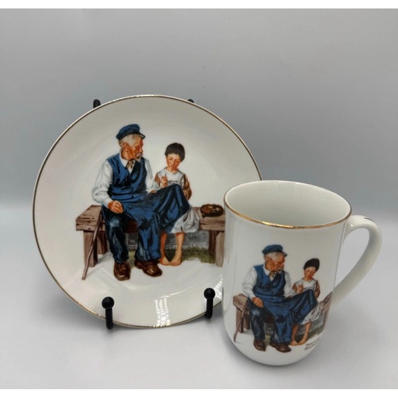 Norman Rockwell Museum Other - Norman Rockwell The Lighthouse Keepers Daughter Plate and Mug Set White Gold Rim